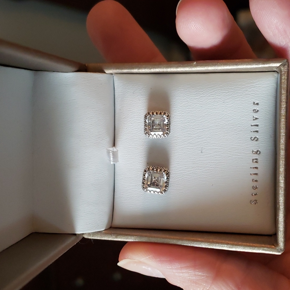 1 carat emerald cut CZ's set in sterling silver
